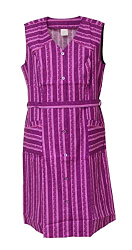 Damenkittel Baumwolle ohne Arm Kittel Schürze Knopfkittel bunt Hauskleid, Größe:58, Design:Design 2