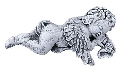 Steinfigur Engel liegend mit Flügel, Frost- und wetterfest bis -30°C, massiver Steinguss