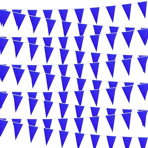30 m dunkelblaue Wimpelkette zum Aufhängen, dreieckige Wimpelkette, solide dunkelblaue Blanko-Flaggen für große Eröffnung, Geburtstagsfeier, Festival, Feier (dunkelblau)