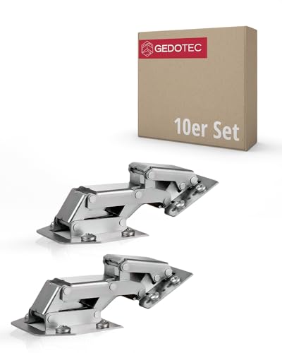 Gedotec Hochklapp-Scharnier mit SOFT-CLOSE Dämpfung | 10 Stück - CH 300 | Stahl vernickelt | Schrank-Scharnier verstellbar | Möbelscharnier für aufliegenden Anschlag | Caravanscharnier
