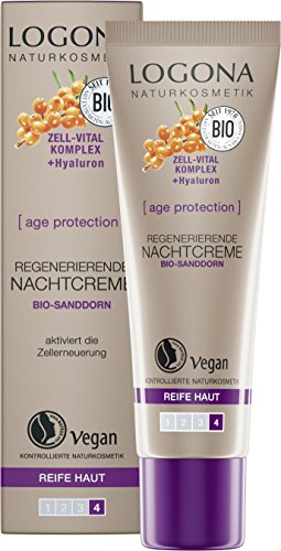 Bio Regenerierende Nachtcreme von LOGONA Naturkosmetik für reife Haut mit Bio-Sanddorn, pflegt intensiv und regeneriert die Haut, Anti-Aging, Natürlich & Vegan, 30 ml