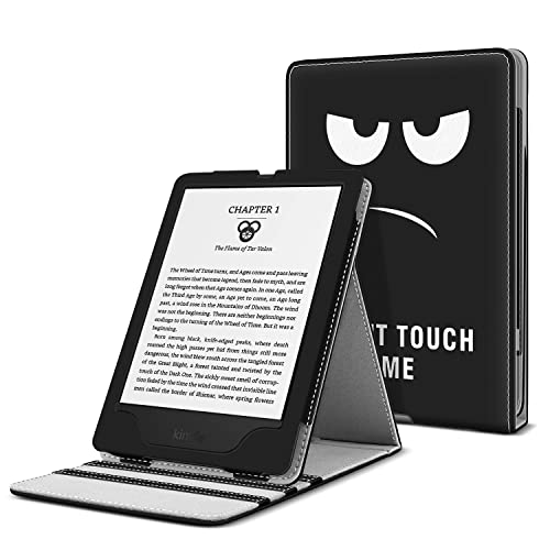 TNP Hülle für Kindle 11. Generation – Schutzhülle für 6 Zoll Amazon Kindle 2022, Automatische Ruhe-/Wachfunktion, Ultradünn Vertikal Faltbar Ständer, Premium PU Leder - Schwarz - Don't Touch Me