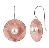 Nenalina Silber Damen-Ohrringe Ohrstecker Ohrhänger mit Muschel Perlen 6 mm, 925 Sterling Silber, Perlohrringe für Frauen rosegold, Hochzeit Ohrringe, 722164-446