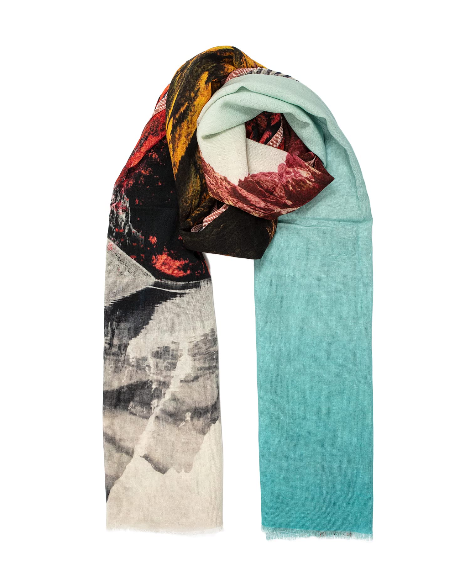 Becksöndergaard Schal Damen Ledan Cowo Scarf in Mehrfarbig (Mulit Color) - Schal für Frauen aus 90% Baumwolle/10% Wolle mit Landschafts Print - L:100 x B:200 cm