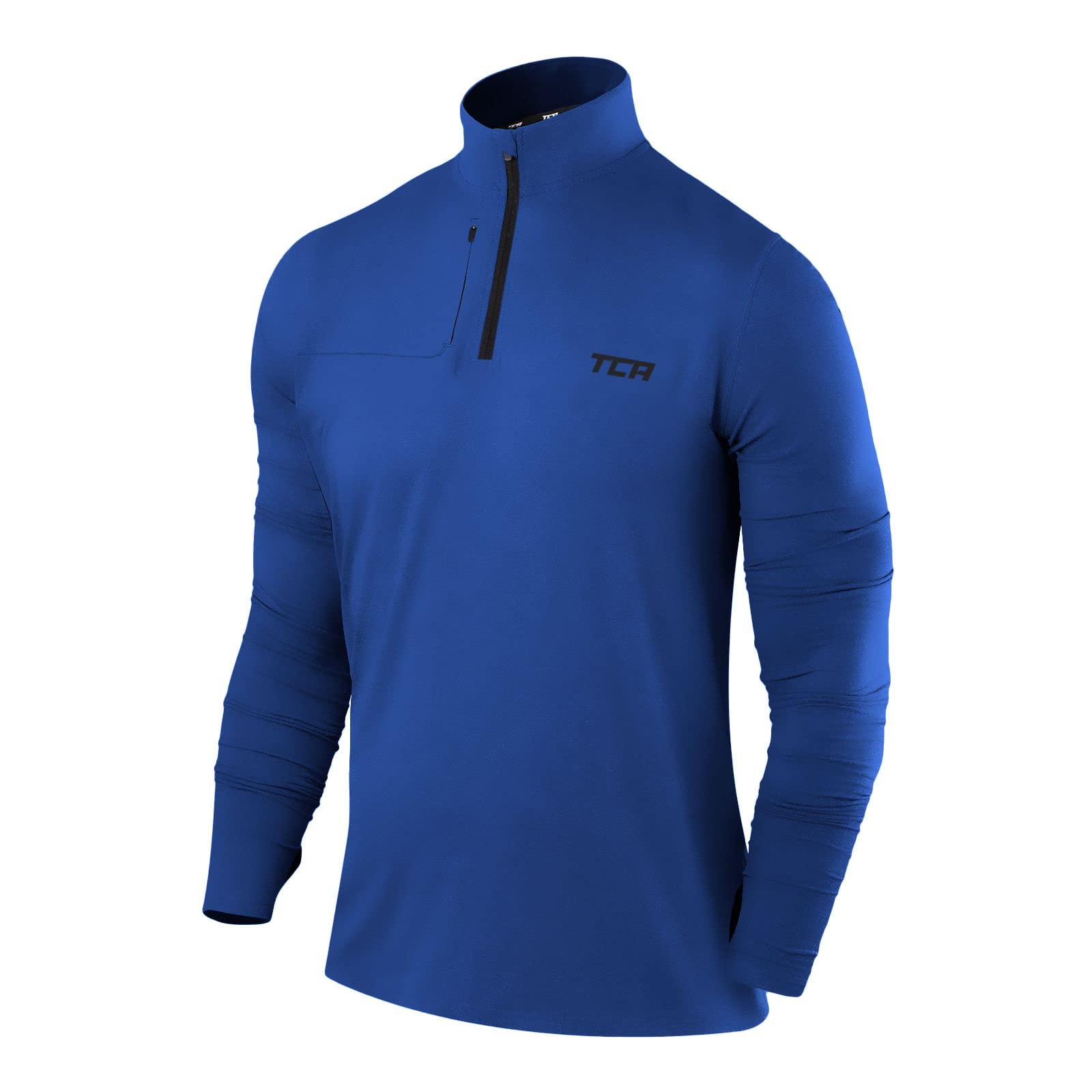 TCA Herren Fusion Pro Quickdry Langarm Lauf Shirt mit Halbem Reißverschluss - Blau, M