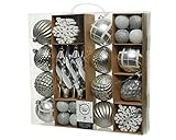 Decoris 50er Set bruchfeste Weihnachtskugeln weiß/Silber aus Kunststoff für innen und außen