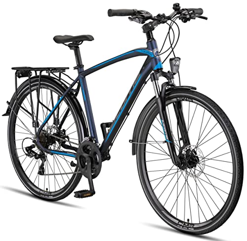 Licorne Bike Premium Touring Trekking Bike in 28 Zoll Aluminium Scheibenbremse Fahrrad für Jungen, Mädchen, Damen und Herren - 21 Gang-Schaltung - Mountainbike - Crossbike (Herren, Navy Blau)