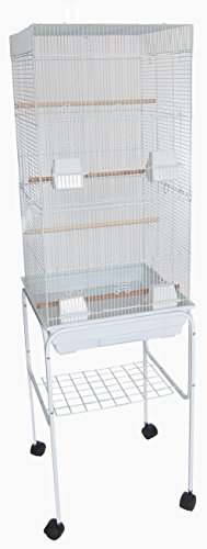 YML 6824 3/8" Bar Spacing Tall Flat Top Bird Cage with Stand, 18" x 14"/Small, White