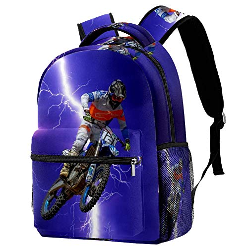 Schultasche Moto-Cross Leichtgewicht Wasserdichter Einzigartige Grundschule Backpack für Mädchen Teenager Jungen 29.4x20x40cm