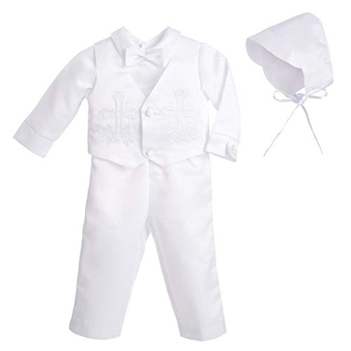 Lito Angels Baby Jungen Taufkleidung Taufe Outfits Stickmuster mit Langen Ärmel Weiß Anzug 12-18 Monate