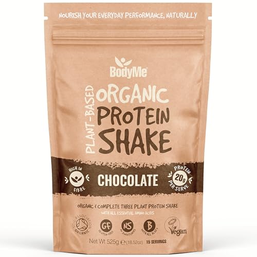 BodyMe Bio-Vegan-Proteinpulver (525 g) Schokolade– 20 g komplettes Protein– pflanzlicher Ernährungsshake– glutenfrei, sojafrei, milch- und laktosefrei, Süßungsmitteln frei, reich an Ballaststoffen