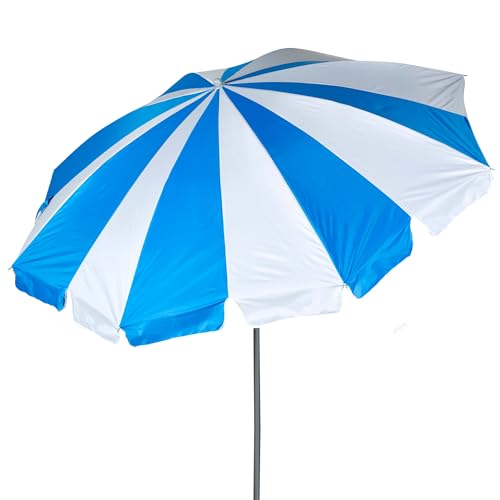 AKTIVE Strandschirm, 200 cm, blaue und weiße Streifen, Stahlmast, neigbar und höhenverstellbar, Oxford-Polyestergewebe, UV50-Schutz, Tragetasche, große Sonnenschirme (62345), blau