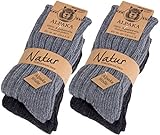 Brubaker 4 Paar dicke flauschige warme Alpaka Socken Grautöne 100% Alpaka 43-46