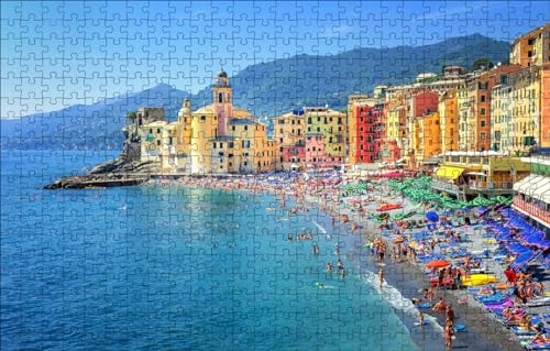 GUOHLOZ Puzzles für Erwachsene 1000 Teile Puzzles für Erwachsene Herausforderung Spielzeug 1000 Teile Holzpuzzles für Erwachsene Kinder, Strand, Küste, Italien, 75x50cm