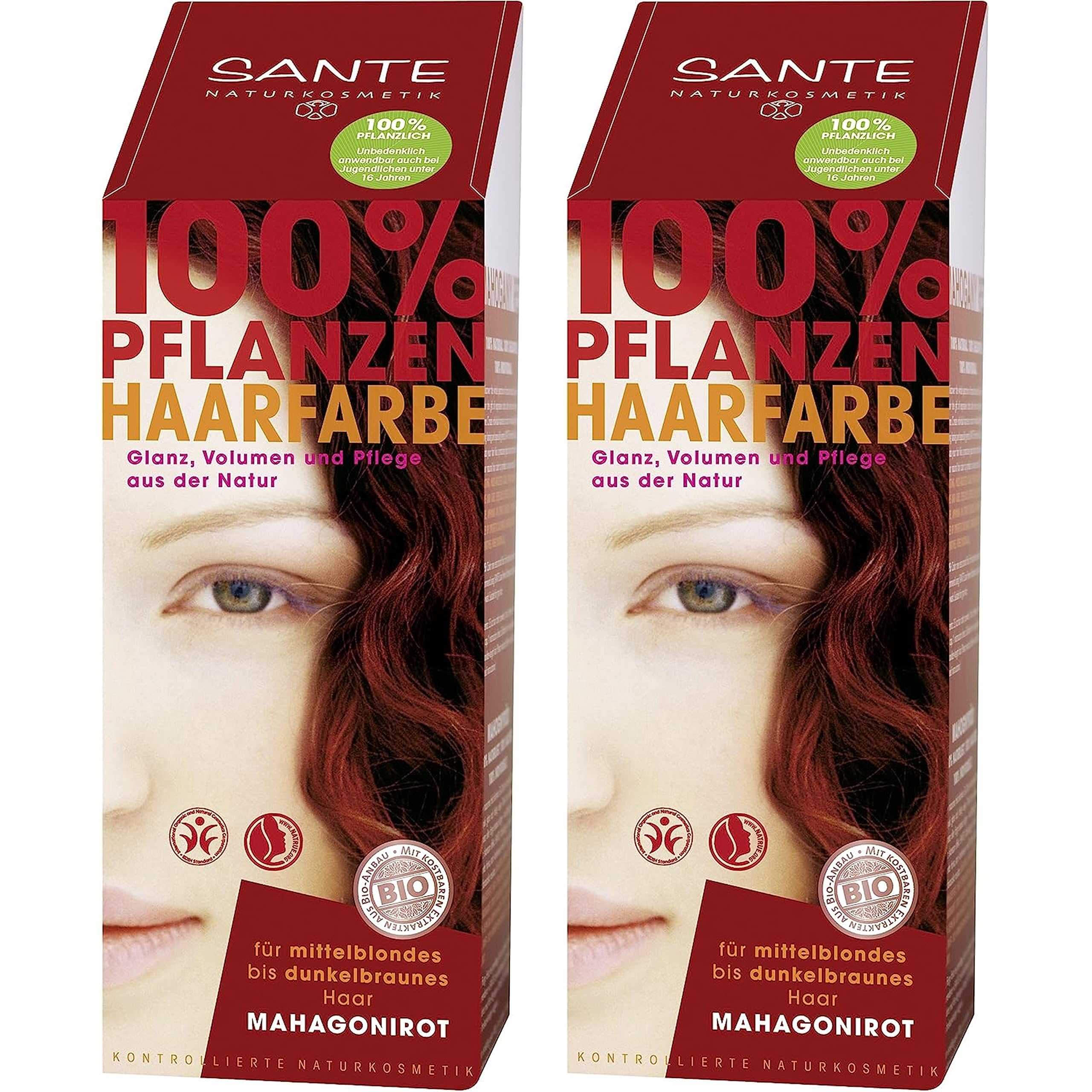 Sante Pflanzenhaarfarbe Haarfarbe im Doppelpack mahagoni 2 x 100 g im Set für ein tolles Farberlebnis
