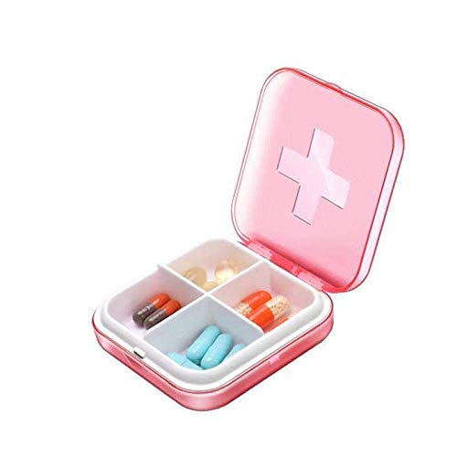 Medikamenten-Unterverpackungsbox, Pillendosen, Vitamine, Nahrungsergänzungsmittel, Medikamentenbox, glatt und langlebig, Druckknopf-Pillen-Aufbewahrungsbox, rosa, 4 Gitter