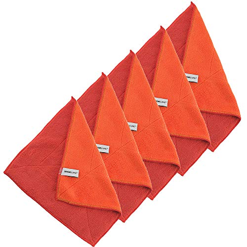Kochblume 1-3-5-10er Set | Microfasertuch Putztuch 30 x 30cm, Aufnahmefähigeit bis ca. 300 ml | Das Original von Cooklife in der pinken Box (rot-orange, 5er Set)