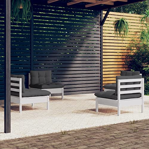ZQQLVOO Lounge Sessel Terrassenmöbel Terassenmöbel Außen4-tlg. Garten-Lounge-Set mit Anthrazit Kissen Kiefernholz