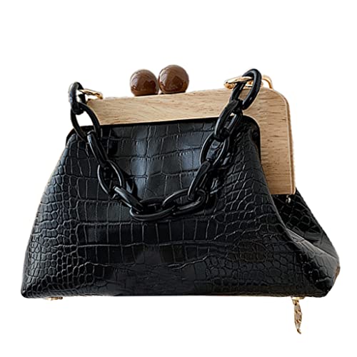 Xuanxi Klassische Umhängetasche für Damen, Umhängetasche, Diebstahlschutz, Kuriertasche, Kettenglieder, trapezförmige Handtasche für Erwachsene, Schwarz