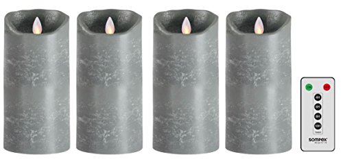 Sompex 4er Set Flame LED Echtwachskerzen 18cm grau mit Fernbedienung, 36551, Adventskranz-Set