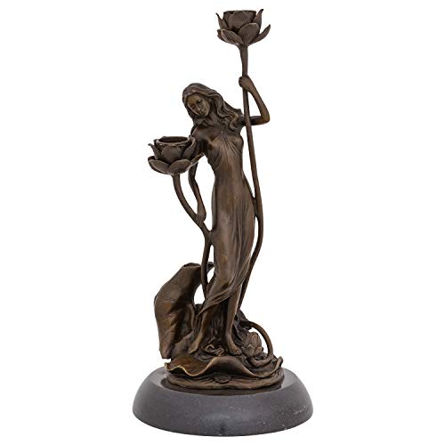 aubaho Kerzenständer Bronzeskulptur Frau Rose im Antik-Stil Bronze Figur Statue 35cm