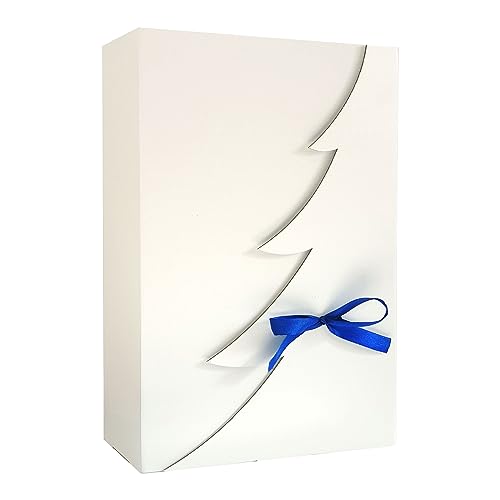 Premium Weißer Weihnachtsbaum Geschenkbox – 12 Stk - 30x20x10 cm | Eingetragenes EU-Design | Satinband | Nachhaltige Verpackungslösung
