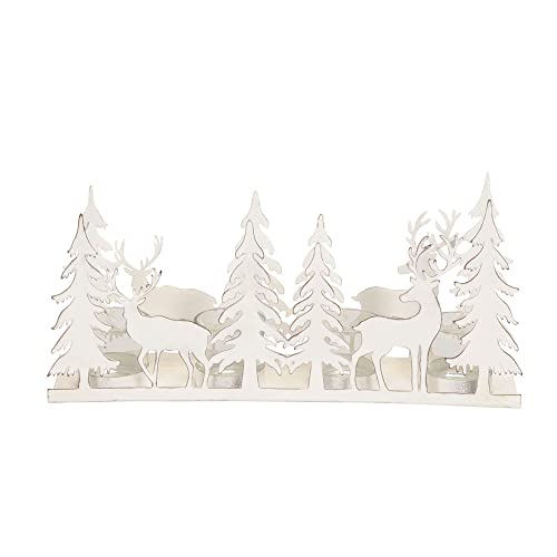 Posiwio Kerzenhalter Forest weiß aus Metall Teelichterleiste mit Hirschen Weihnachten