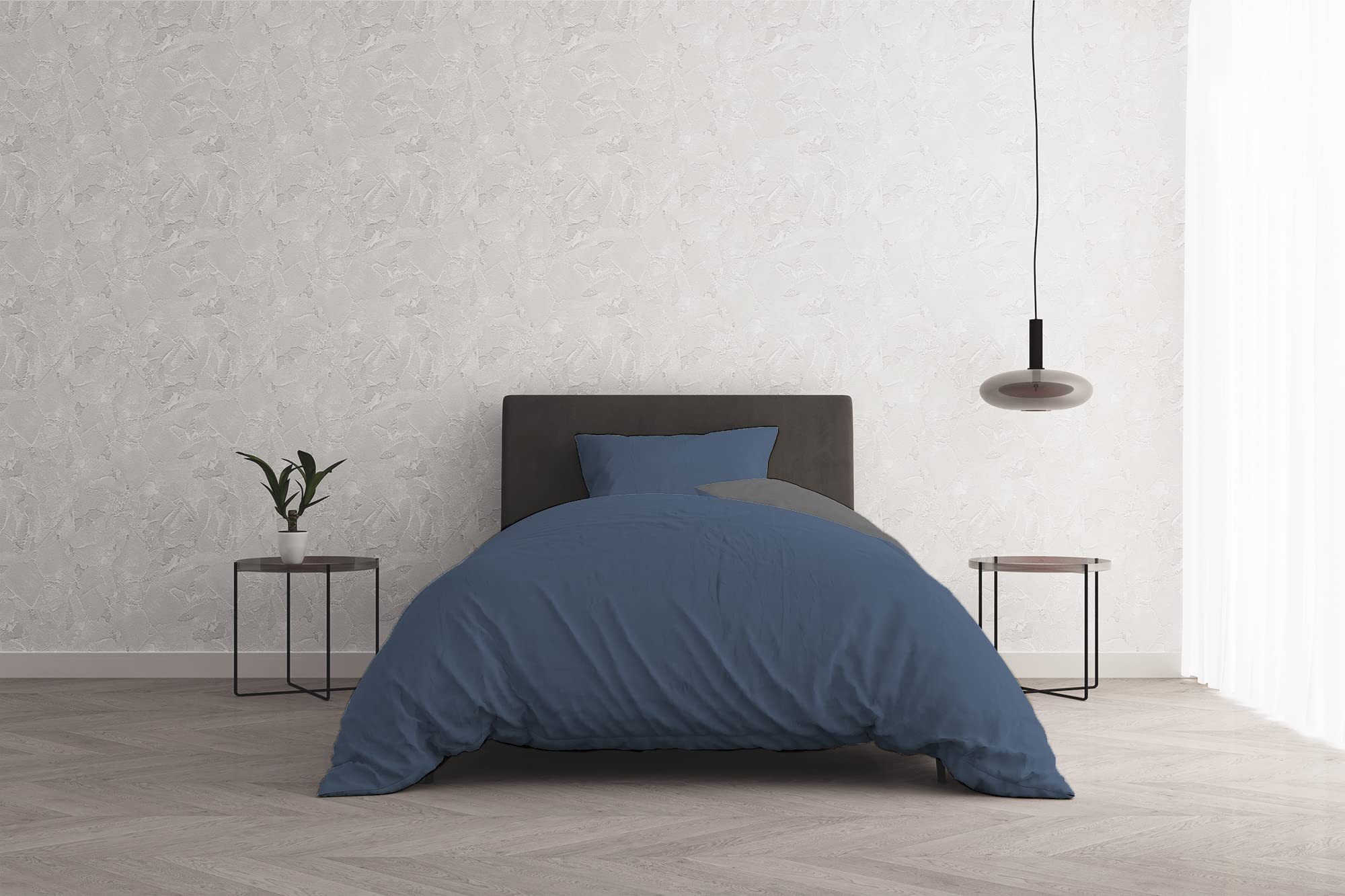 Italian Bed Linen Bettbezug Natural Color, Baumwolle, Avio/Dunkelgrau, französisches Bett