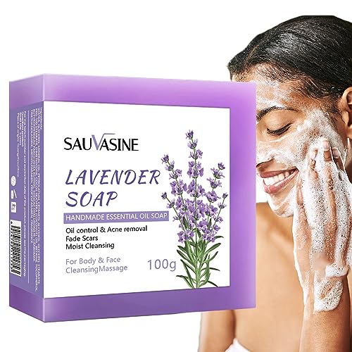 5 Pcs Lavendel-Seife | Natürliche ätherische Öle Lavendelseife Entspannender Duft | Handgefertigte Badeseifen für Tiefenreinigung, glatte und strahlende Haut, Aufhellung dunkler Flecken Leryveo
