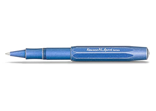 Kaweco Al Sport Blau Gel- / Kugelschreiber inklusive 0,7mm Rollerball Tintenroller Mine für Linkshänder und Rechtshänder im klassischen Design mit Keramikkugel I Stonewashed Blue Gelroller 13,5cm