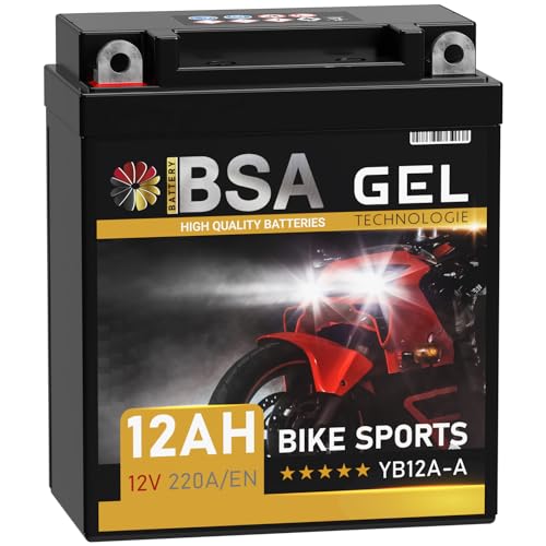 BSA YB12A-A GEL Roller Batterie 12V 12Ah 220A/EN Motorradbatterie doppelte Lebensdauer entspricht 51211 YB12A-B CB12A-A vorgeladen auslaufsicher wartungsfrei ersetzt 10Ah