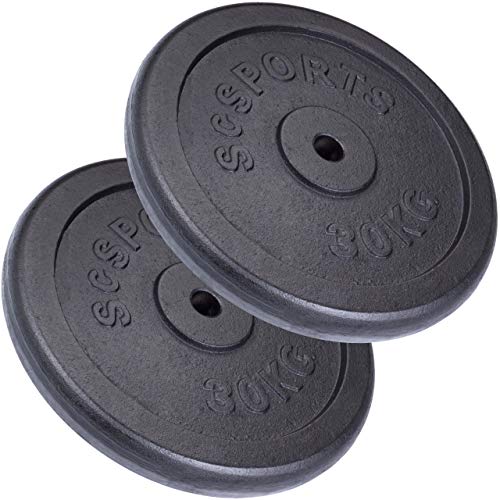 ScSPORTS® Hantelscheiben Set 120 kg oder 60 kg Guss Gewichte 30/31 mm Bohrung Standard, Hantelscheibe, durch Intertek geprüft + bestanden¹ (2 x 30 kg)