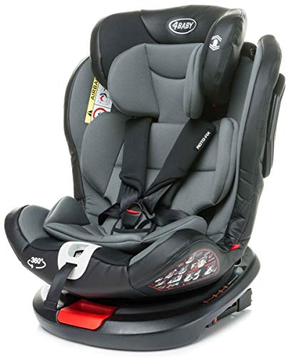 4BABY Roto-Fix Kindersitz 360° Autokindersitz 0-36 kg 0-12 Jahre mit ISOFIX ECE R46 Grey