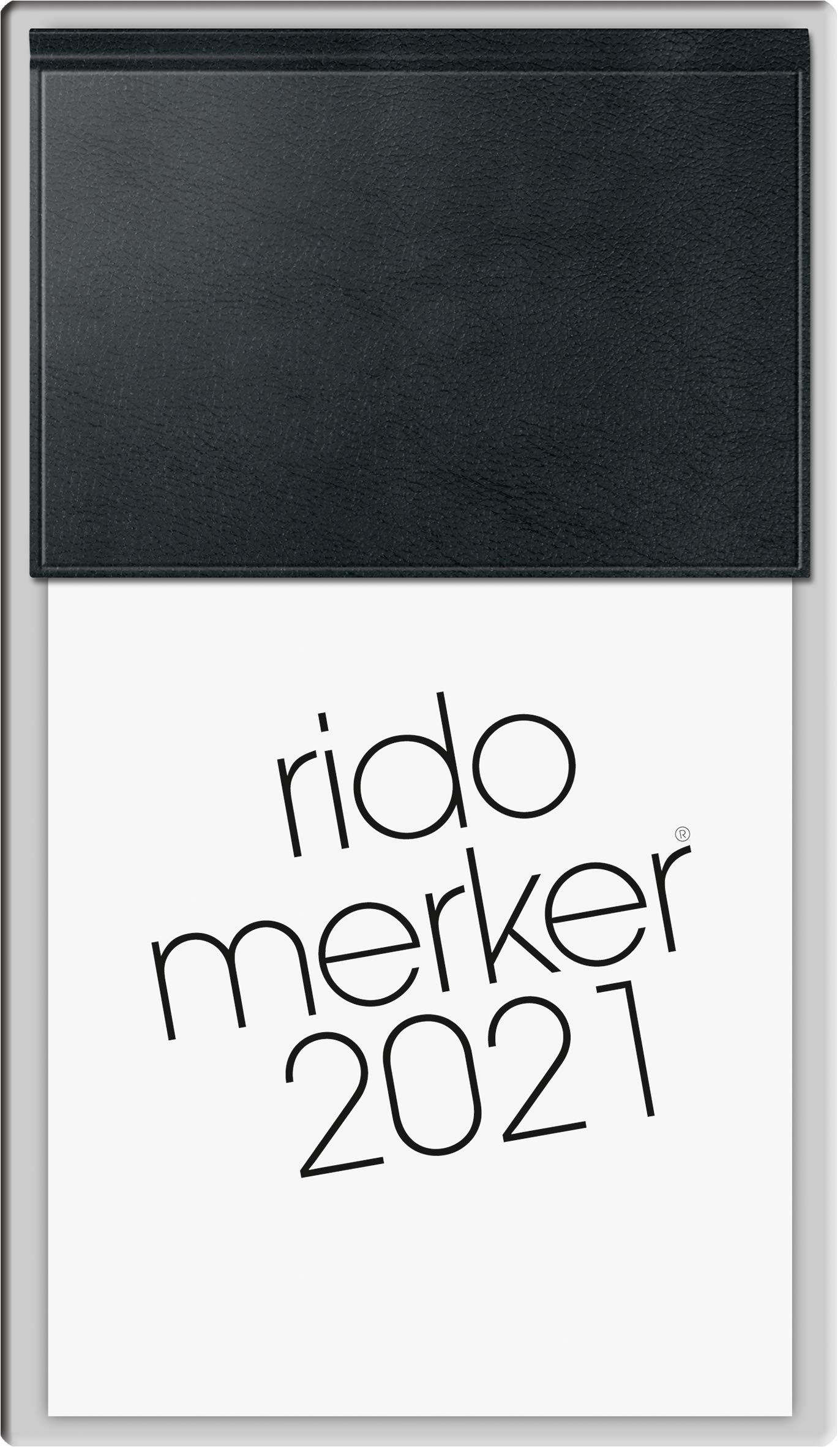 rido/idé 7035083901 Tischkalender Merker, 1 Seite = 1 Tag, 108 x 201 mm, Kunststoff-Einband Skivertex schwarz, Kalendarium 2021