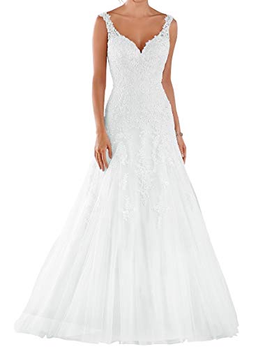 Romantic-Fashion Brautkleid Hochzeitskleid Weiß Modell W105 A-Linie Stickerei Satin Tüll DE Größe 48