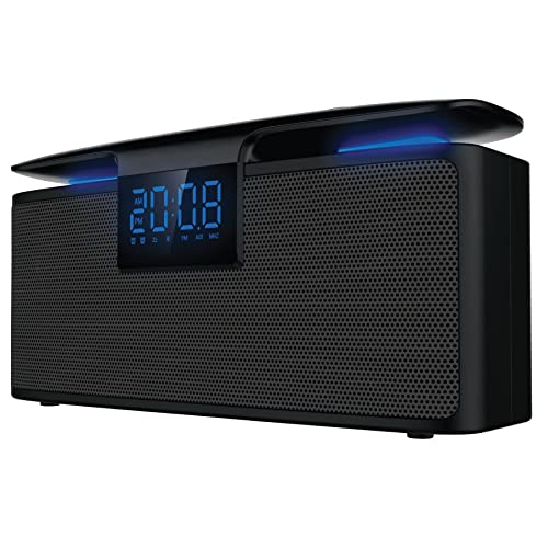 Akai Radiowecker Lautsprecher FM Radio Wecker Bluetooth Box Tragbar, Dual Alarm, 12/24h, Snooze-Taste, Blaue LED Beleuchtung, Bluetooth Speaker Box für Indoor & Outdoor