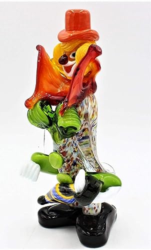 Clown aus Murano-Glas, Höhe 20 cm, hergestellt in Italien, Clown, F450, mit Regenschirm