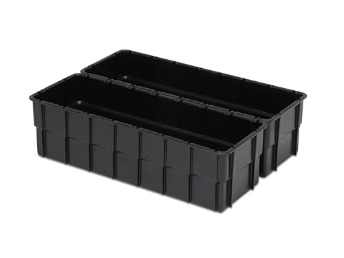 Einsatzkasten Einteilungs-Set für Eurobehälter, Schubladen mit Innenmaß 362x262 mm (LxB), 102 mm hoch, verschiedene Größen/Farben (2er Set, schwarz)