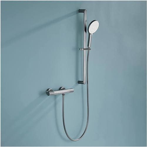 JQFDD Bath Tap Thermostat with Hand Shower, Bath Mixer, Wall Mount, Bathtub Tap, Brass Bath Mixer, Single Handle, Bath Mixer with Shower Rail, Grey