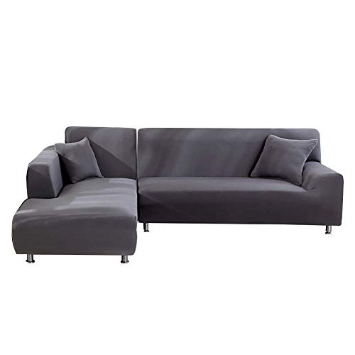 ele ELEOPTION Sofa Überwürfe elastische Stretch Sofa Bezug 2er Set 3 Sitzer für L Form Sofa inkl. 2 Stücke Kissenbezug (Grau)