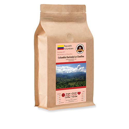 Kaffee Globetrotter - Kaffee Mit Herz - Colombia Hacienda La Claudina - 1000 g Ganze Bohne - für Kaffee-Vollautomat, - Spitzenkaffee Aus Kolumbien Fair Gehandelt Unterstützt Soziale Projekte