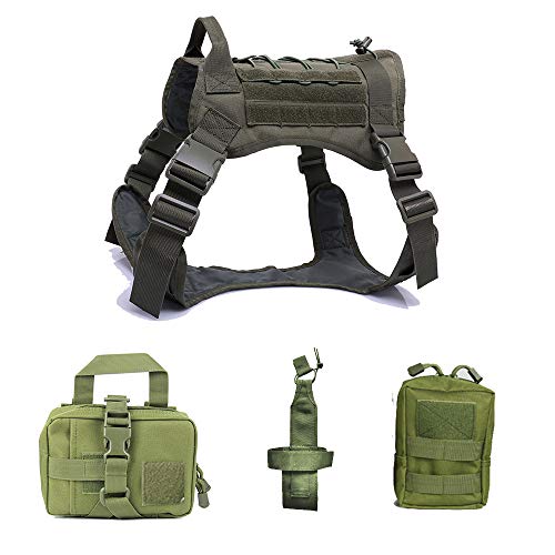ZXGQF Tactical Dog Vest Harness, No Pull Dog Wasserdichter Westentrainingsgurt mit Komfortkontrollgriff für mittlere/große Hunde beim Training Walking (M,Green Suit)