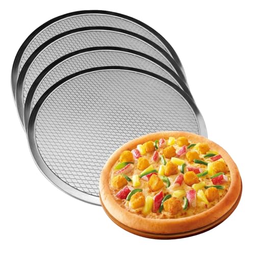 YRUISI Pizza-Pfanne, antihaftbeschichtet, Pizzaschutz, Aluminium, gleichmäßige Wärmeverteilung, Pizzableche für Ofen, knusprige Backmatten, Backblech, 33 cm, 4 Stück