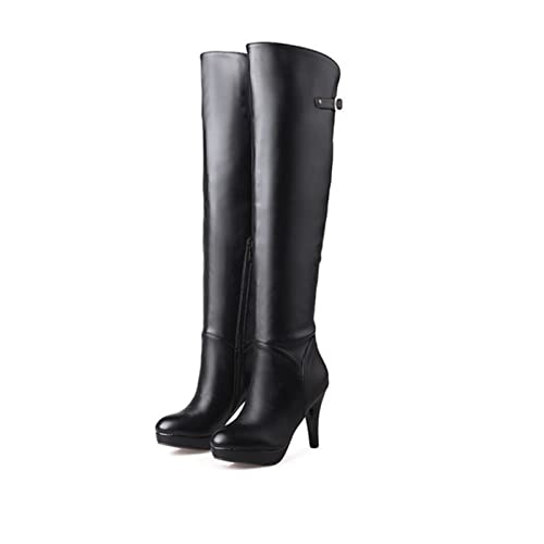 GAOword 10 cm modische High Heels sexy elegante Damen Nachtclub-Stiefel, kniehoch, Tanzstiefel, schwarz, 43