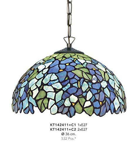 Casa Padrino Handgefertigte Tiffany Hängeleuchte, Durchmesser 36 cm, 1-Flammig - Leuchte Lampe - wunderschöne Tiffany Deckenleuchte