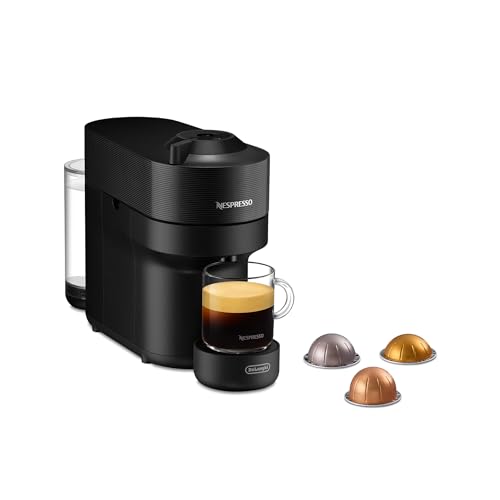 De'Longhi Nespresso Vertuo Pop ENV90.B, Kaffeekapselmaschine, bereitet 4 Tassengrößen zu, Centrifusion-Technologie, Willkommens-Paket Inbegriffen, 1260 Watt, Liquorice Black