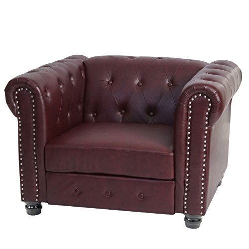 Mendler Luxus Sessel Loungesessel Relaxsessel Chesterfield Kunstleder - runde Füße, rot-braun