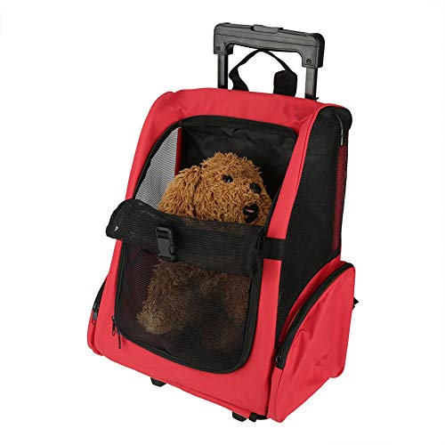 lahomie Haustier-Fördermaschine,Tragbare Reisetasche für Haustiere Rollrucksack Katzenhund Transport Gepäckbox (rot)