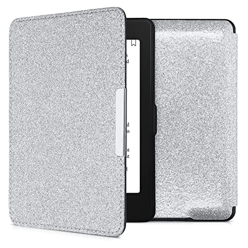 kwmobile Klapphülle kompatibel mit Amazon Kindle Paperwhite - Hülle eReader (für Modelle bis 2017) - Glitzer Uni Silber