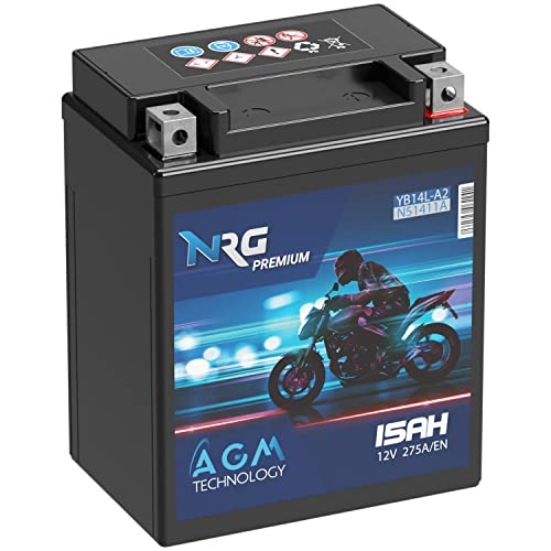 NRG Premium YB14L-A2 AGM Motorradbatterie 15Ah 12V 275A/EN Batterie 51411 12N14-3A FB14L-A2 auslaufsicher wartungsfrei ersetzt 14Ah